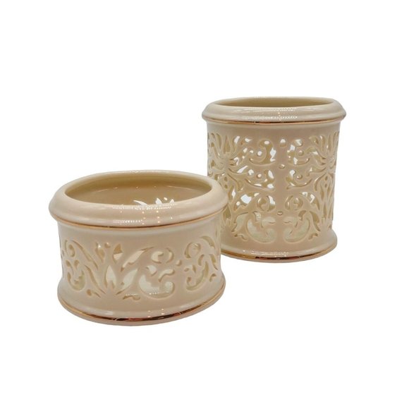 Lenox Tea Light Holders Cream Pierced Fine Porcelain 3 and 1.75 Inches Tall - Picture 7 of 7